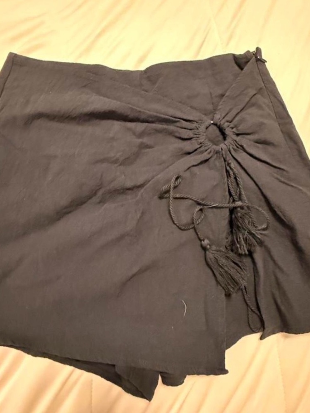Black Mini Wrap Skirt with Tassel Tie
